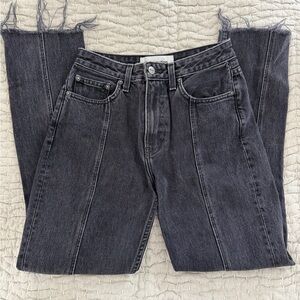 Reformation Straight Leg High Rise Black Raw Hem Jeans Size 25